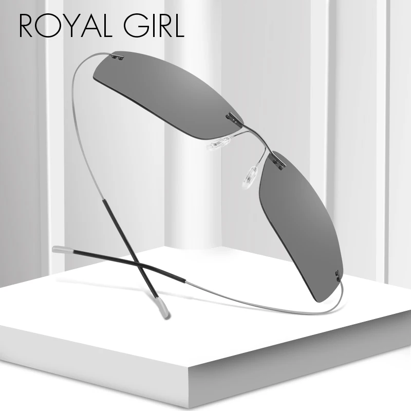 

ROYAL GIRL Rimless Polarized Sunglasses Men TR90 Ultralight Driving Sun Glasses Male Vintage Small Metal Frame Oculos MS019