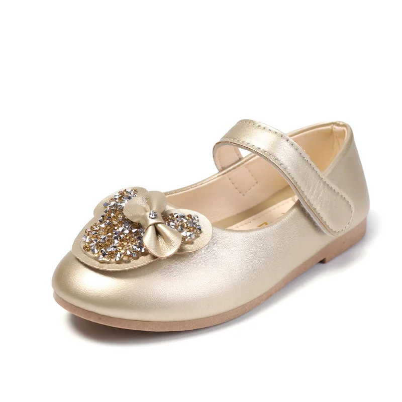 Girls leather shoes children casual shoes 3-12 years old spring and autumn new fashion sequin bow kids princess shoes soft sole