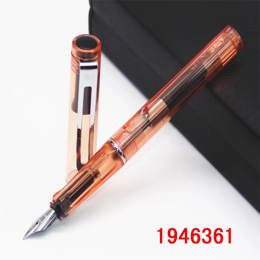 JINHAO 599, все цвета, Студенческая Мода, средний и тонкий перьевая ручка, лучший подарок для подарка, школьные офисные принадлежности - Цвет: Transparent  red