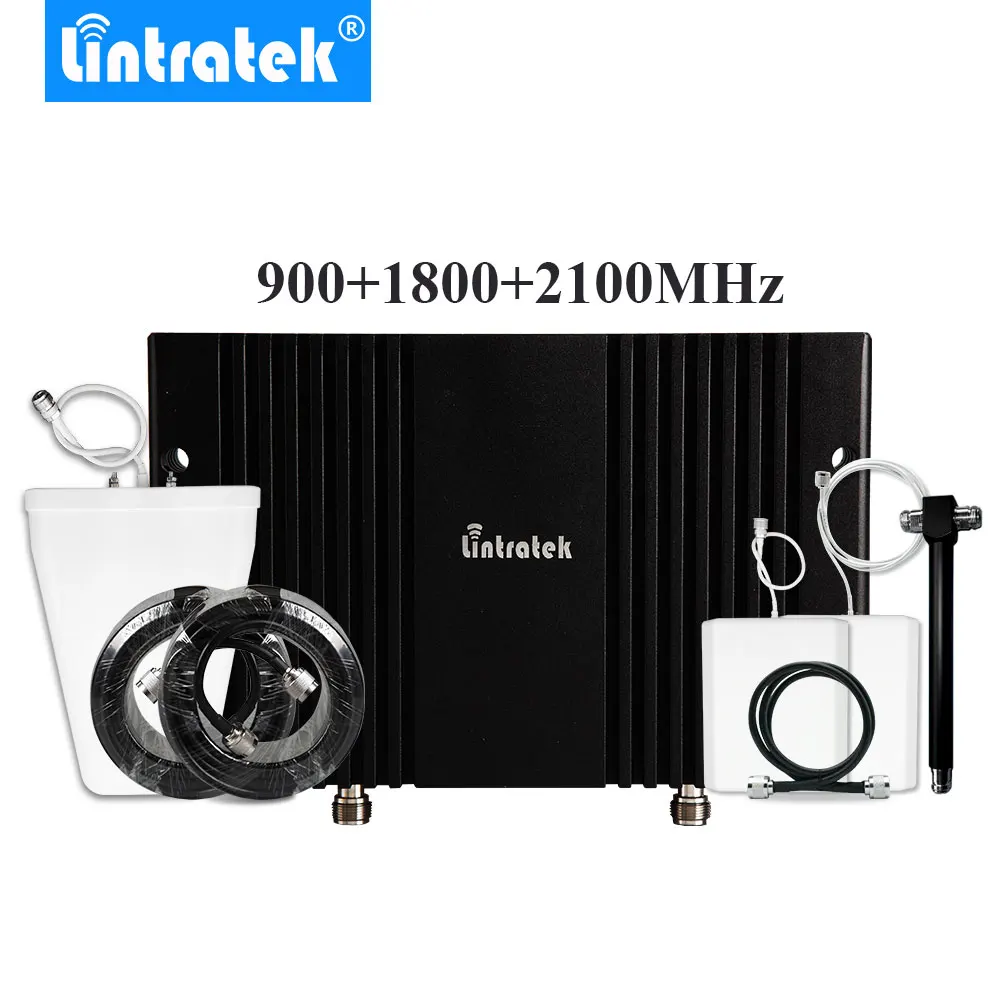 Мощный усилитель сигнала Tri Band 2G 3G 4G 900 + 1800 2100 МГц мобильного телефона две антенны