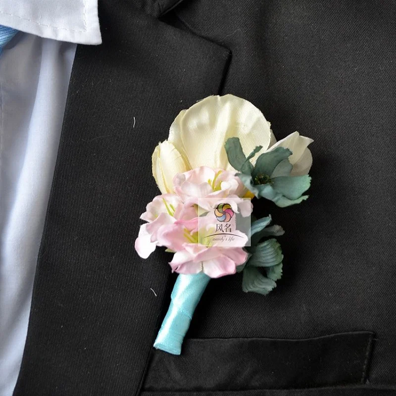Groomsman Boutonnieres Pin Brooch Father Artificial Best Man Corsage