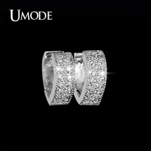UMODE Brand Rhodium plated Summer Style Silver Jewelry With Pave Tiny CZ Stone Heart Huggie Hoop Earrings AUE0015