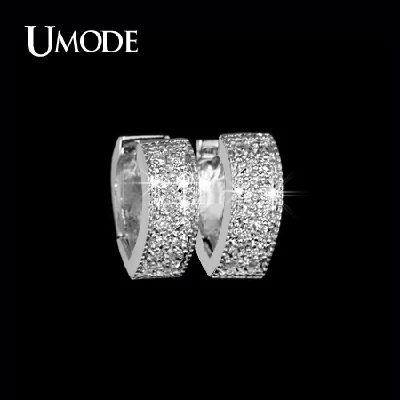 

UMODE Brand White Gold Color Summer Style Jewelry With Pave Tiny CZ Stone Heart Huggie Hoop Earrings For Women Brincos AUE0015