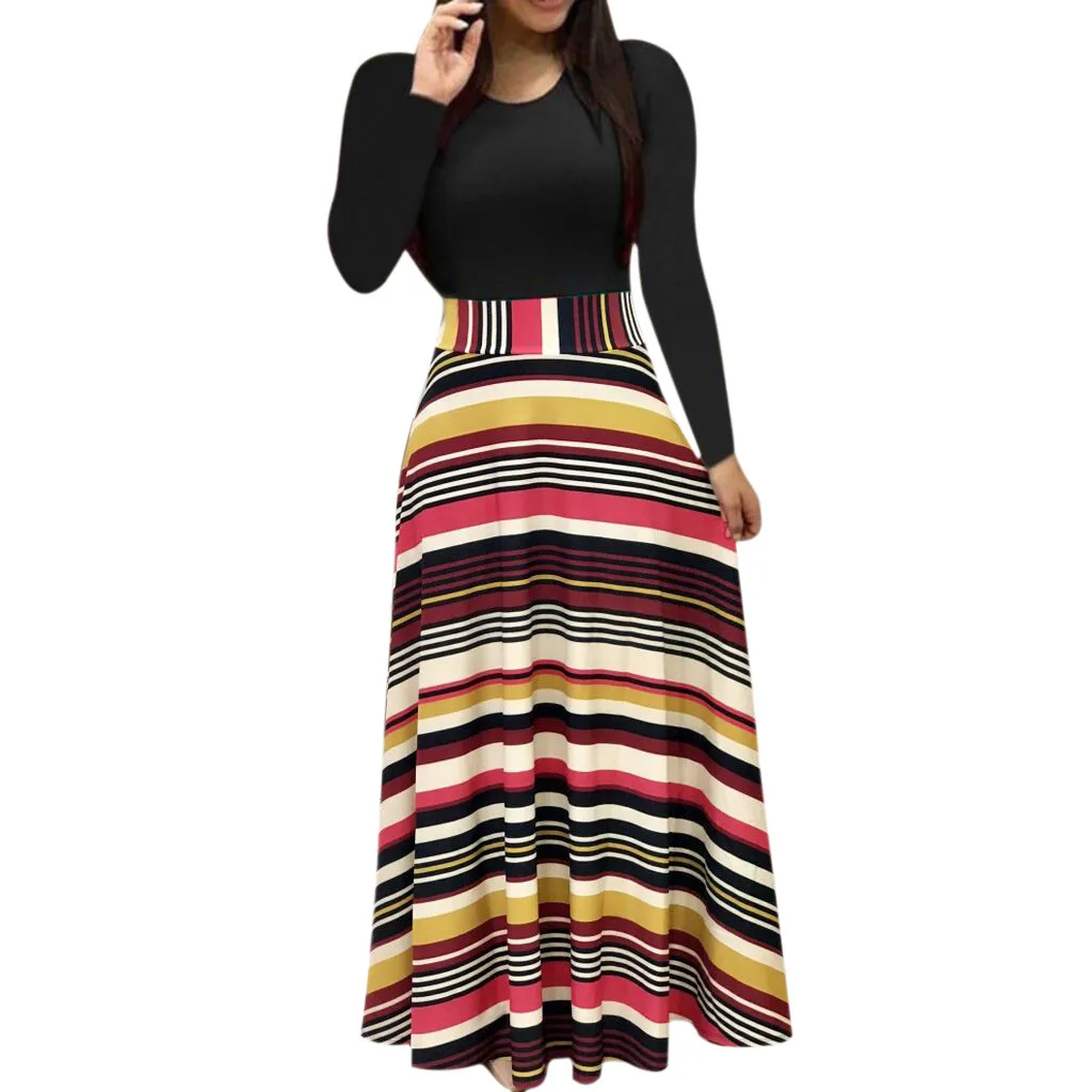 Fashion Women Long Sleeve Floral Print Long Maxi Dress Ladies Casual Dress woman party night long sleeve Dress vestidos
