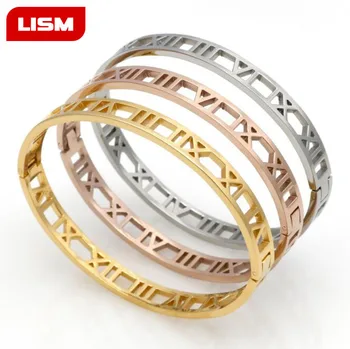 

Top Quality Delicate Hollow Roman Numeral Bracelets & Bangles Titanium Steel Bangle Fine Jewelry For Women Vacuum Plating Bangle