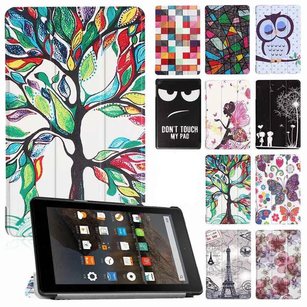 Кожаный чехол с рисунком для нового Amazon Kindle Fire HD 8 2017 Release 7th флип складной Стенд