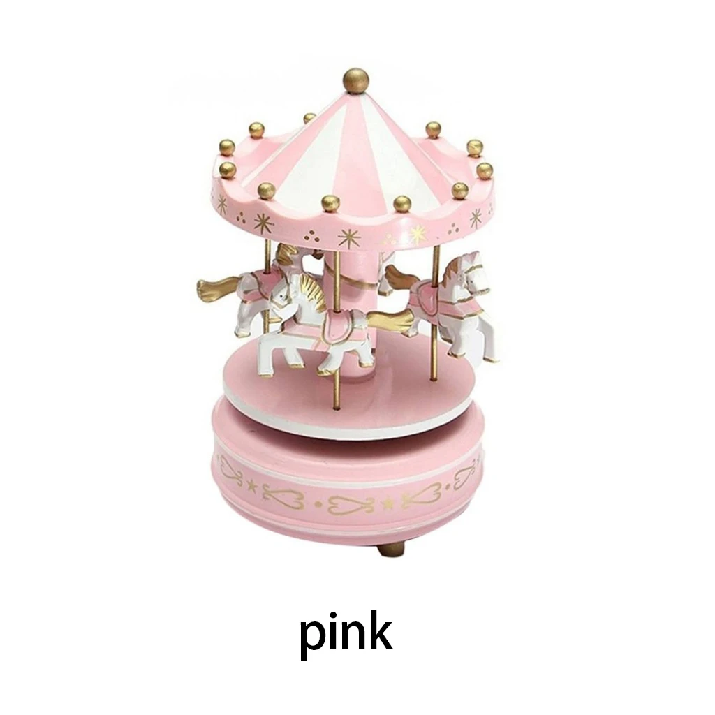merry-go-круглая деревянная музыкальная шкатулка игрушка детская игра домашний декор карусельная лошадка музыкальная шкатулка Рождество Свадьба День рождения подарок - Цвет: Розовый