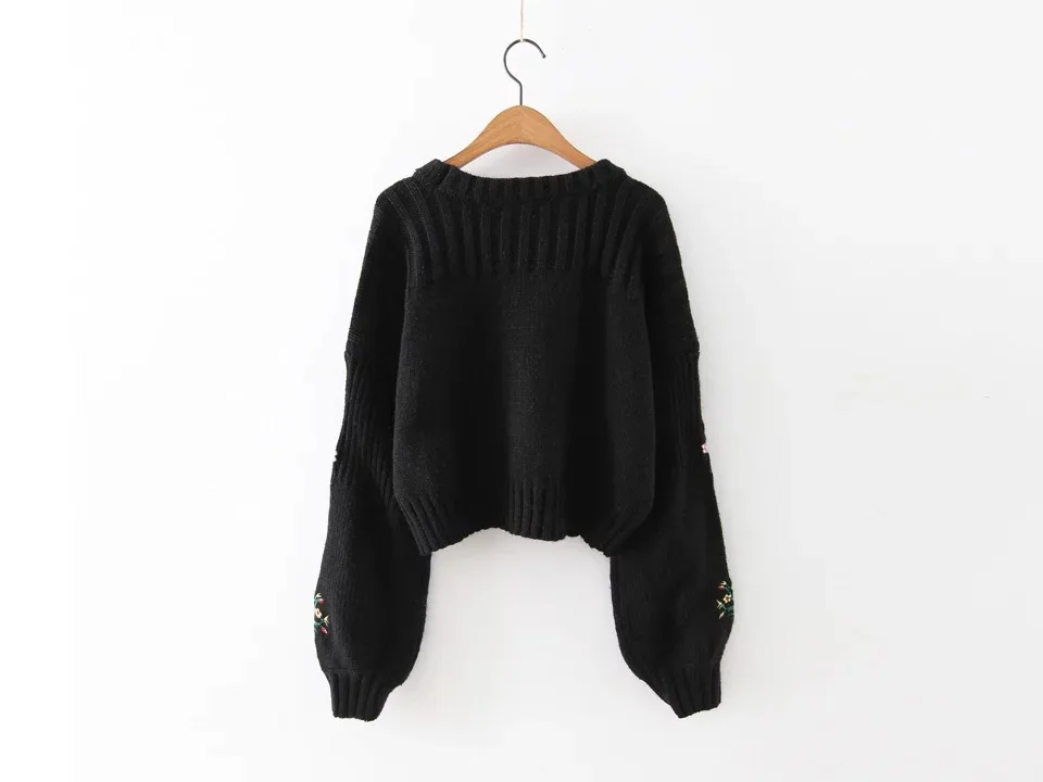 8533 Black Europe Knitted 2017 New Pullovers United Rabbit Fall Flower white A0808z10 And Embroidery The States Wool ZS6wZqdg
