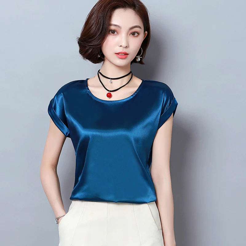 Korean Fashion Silk Women Blouses Satin O-Neck Batwing Sleeve Pink Women Shirts Plus Size XXXL/4XL Blusas Femininas Elegante - 33025376510