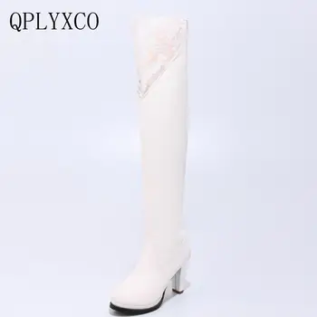 

QPLYXCO 2017 New Sale Sexy Super Big 30-51 fahion winter over the knee long Boots Party shoes Women High heels 9366