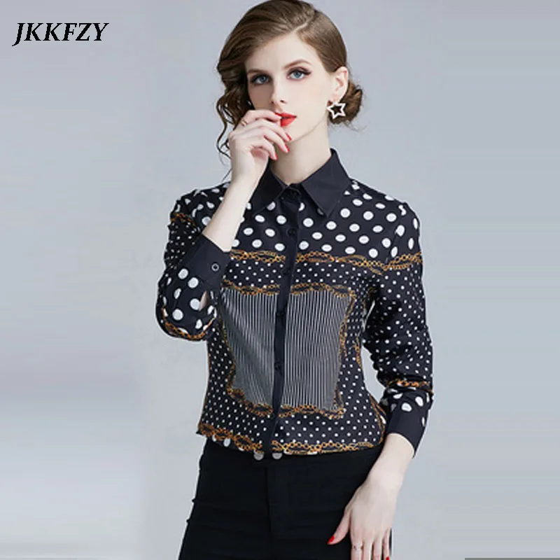 New Arrival Women Long Sleeve Polka Dot Print Blouse Fashion Design Elegant Shirt Turn Down Collar Plus Size Runway Tops New Arrival Women Long Sleeve Polka Dot Print Blouse Fashion Design Elegant Shirt Turn Down Collar Plus Size Runway Tops