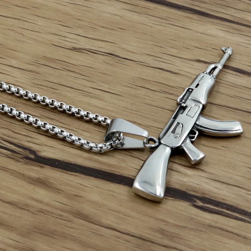 European Male Gun Pendant Necklace Hip Hop Men Women Jewelry Silver