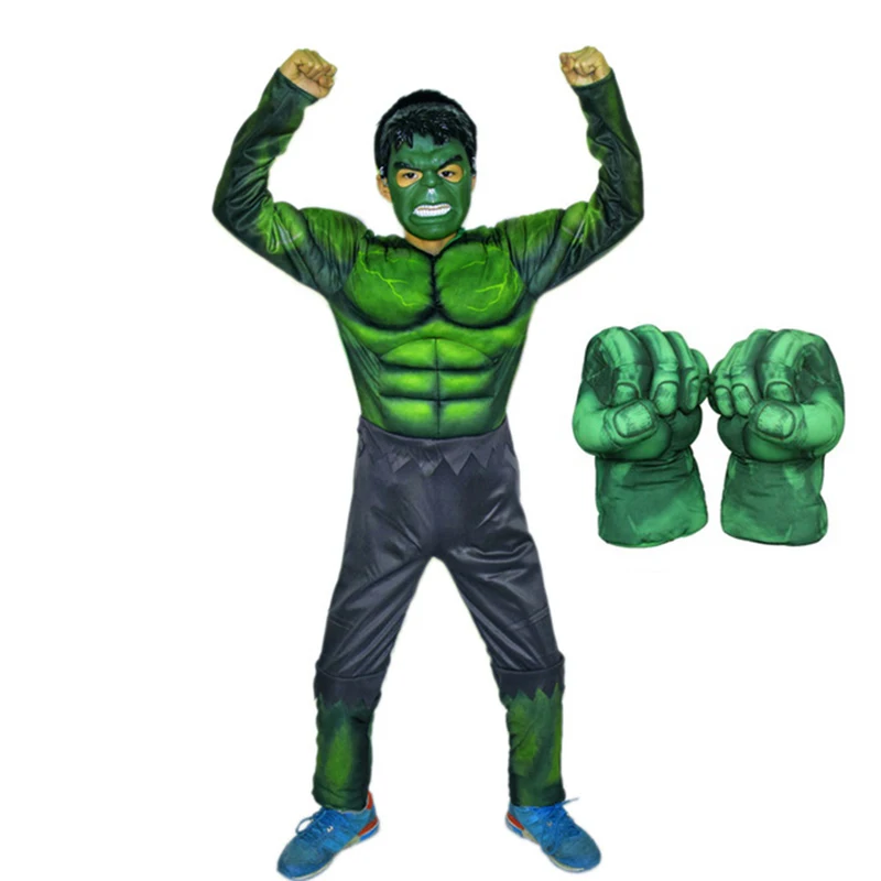 SuperHero Kids Muscle Hulk Cosplay Costumes Clothes With Gloves Child spiderman ironman Super Hero Halloween Children