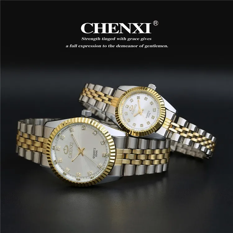 CHENXI Роскошные мужские часы, серебро, золотые стразы, наручные часы для влюбленных, ремешок для ногтей, классические ретро часы для мужчин и женщин, деловые часы