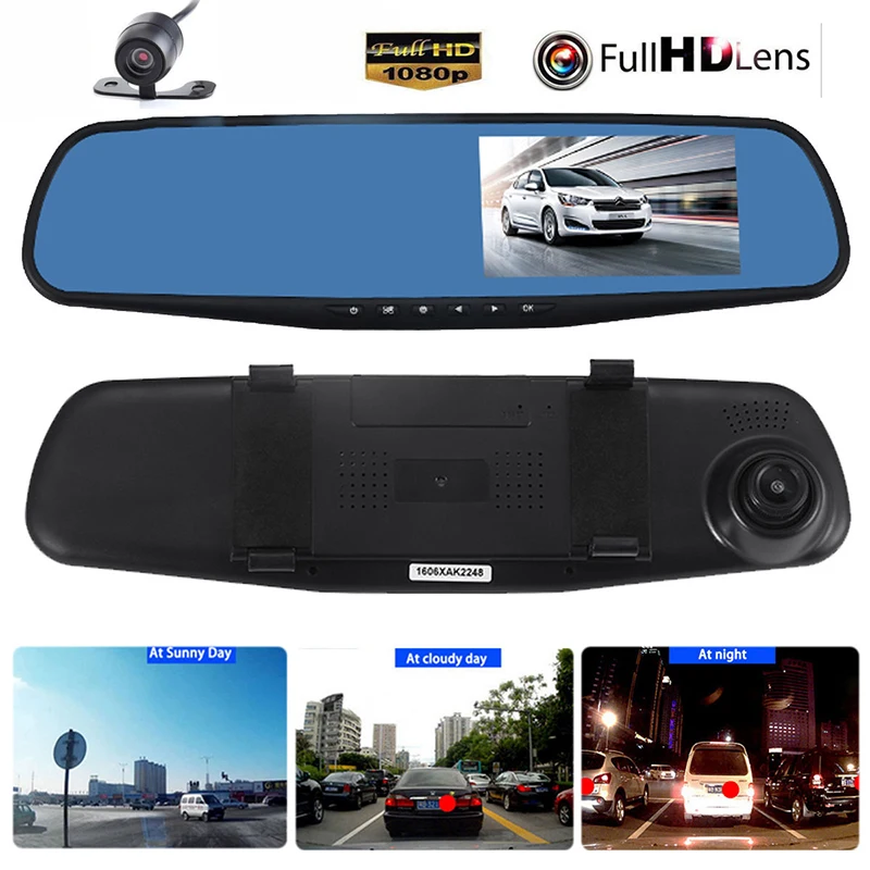 

Vehemo 4.3 " Dual Lens Car Dvr detector Camera Blue Review Mirror DVR Digital Video Recorder Auto Camcorder Dash Cam FHD 1080P