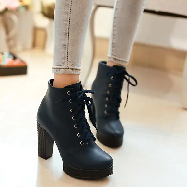 Moda vendimia talón grueso negro botines con cordones de martin botines  tacón alto mujer otoño invierno plataforma ladies casual shoes|boot cd|boot  women shoesboots shoes women - AliExpress