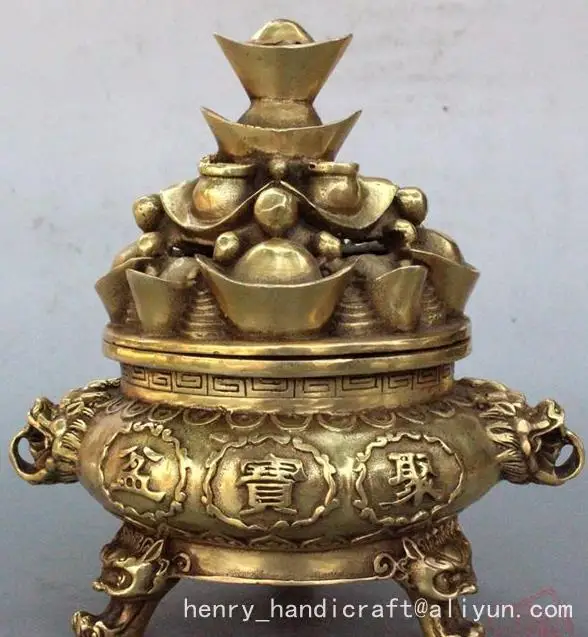 Antique Qing Dynasty copper dragon Treasure pot / censer,hand Carved