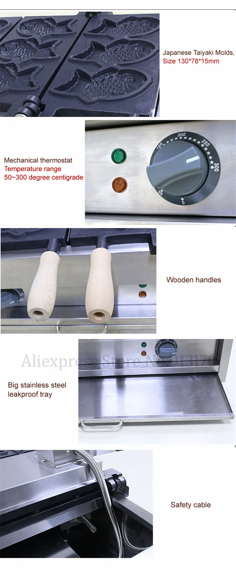 Машина Taiyaki электрическая вафельница в форме рыбы японском стиле для закусок 1104A (18)