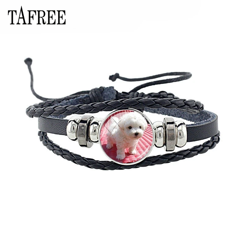 TAFREE Fashion Braided Multilayer Leather Bracelet Lovely Dog Picture Handmade Rope Wrap Bracelets &amp Bangles Jewelry E771 | Украшения и