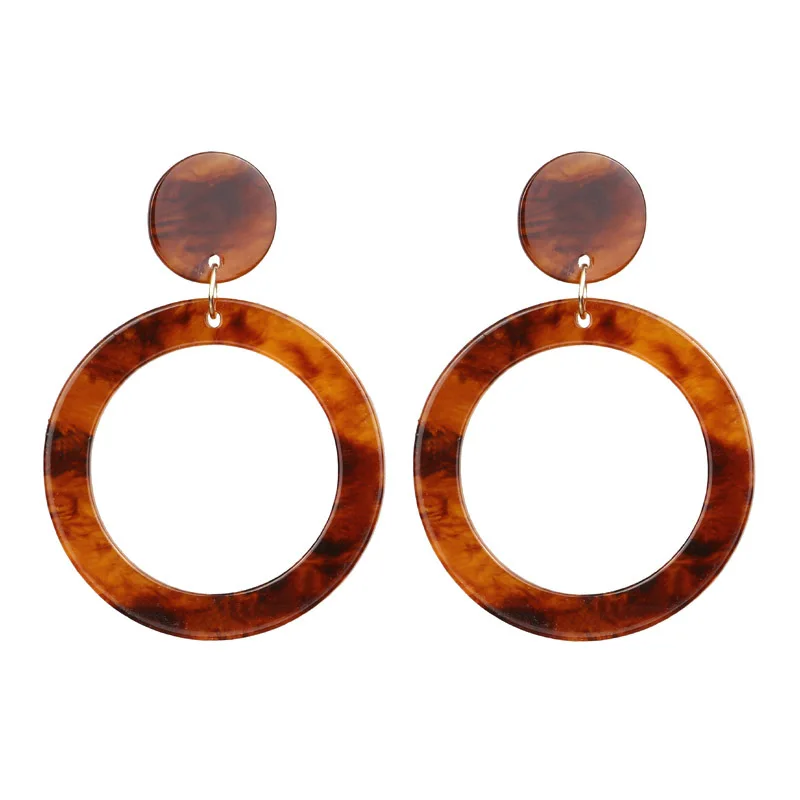

EK485 New Fashion Leopard Acetic Acid Drop Earrings for Women Personality Exaggerated Geometric Round Brown Acrylic Earrings