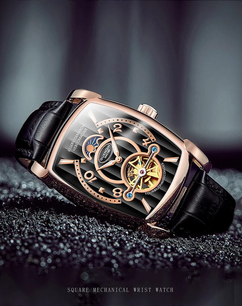 2019 GUANQIN Для мужчин часы Прямоугольные Роскошные Tourbillon Для мужчин механические часы 3Bar Водонепроницаемый кожа автоматические часы мужской