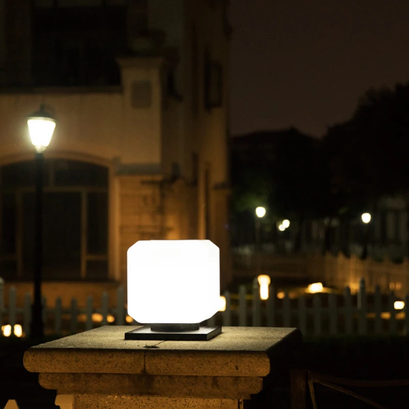 Современный минималистичный белый акриловый квадратный столб лампа солнечная Водонепроницаемая Наружное Декоративное освещение для сада E27 лампа лужайка лампа