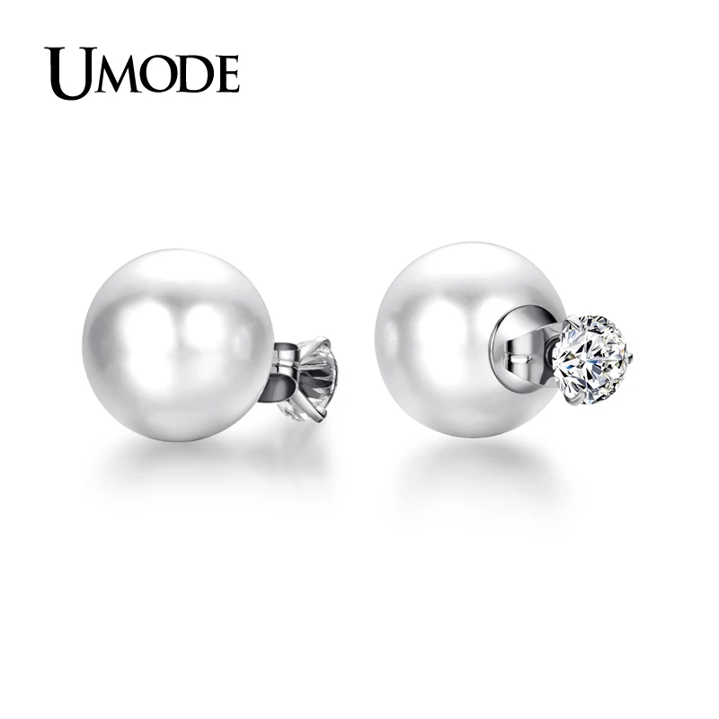 UMODE Luxury Rose Gold / Rhodium color Austrian Rhinestone & Simulated Pearl Stud Earrings For Women Jewelry AJE0253
