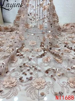 

African Tulle Net Lace Fabric with Sequins High Quality 2019 French Mesh Lace Fabric Sequins Lace Fabrics for Women Dress NI1688