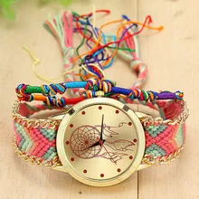 Vintage Women Ethnic Handmade Braided Quartz Watch Knitted Dreamcatcher Wristwatch Gifts LXH