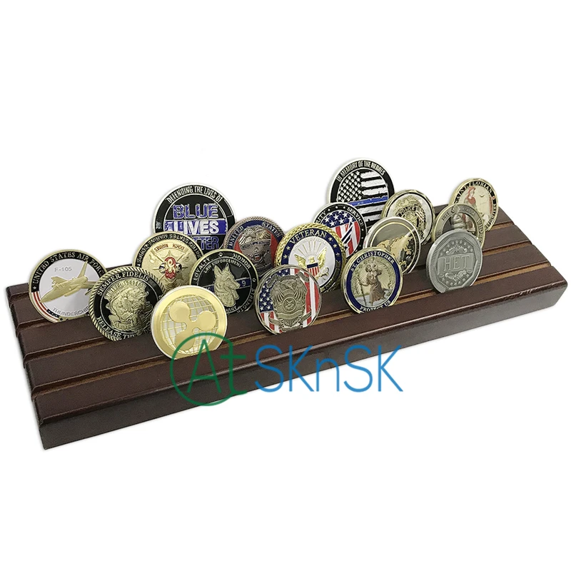 Идеальная коллекция подарок 4 ряда Монетка Дисплей стойки, Массив дерева грецкий орех отделка, не включая монеты