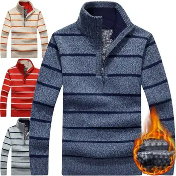 

New 2019 Mens brand long sleeve stand-collar knitted sweaters casual striped mens knitted coats fashion mens thick sweaters