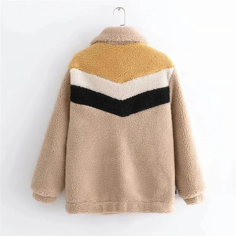 Femmes 40 2018 Peluche Bande En Vestes Épissage Women Veste Vêtements Hiver Épais Fermeture Cardigan Éclair Dropshipping Chaud vent Manteau Coat Coupe vn0w8mON