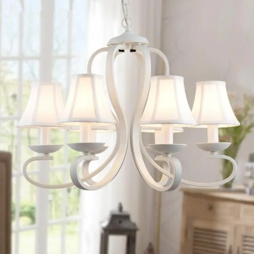 

New rural chandelier led lamps white dining room led Chandeliers Fabric lampshade droplight E14 led lustre lighting pendant Z20