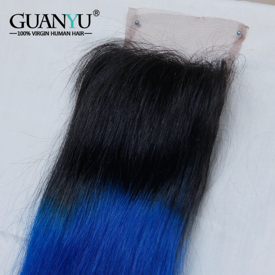 Guanyuhair 3Pcs Ombre 1B/Blue Hair Bundles With Closure 4x4 #Dark Roots Brazilian Remy Straight Human Hair Weave Guanyuhair 3Pcs Ombre 1B/Blue Hair Bundles With Closure 4x4 #Dark Roots Brazilian Remy Straight Human Hair Weave