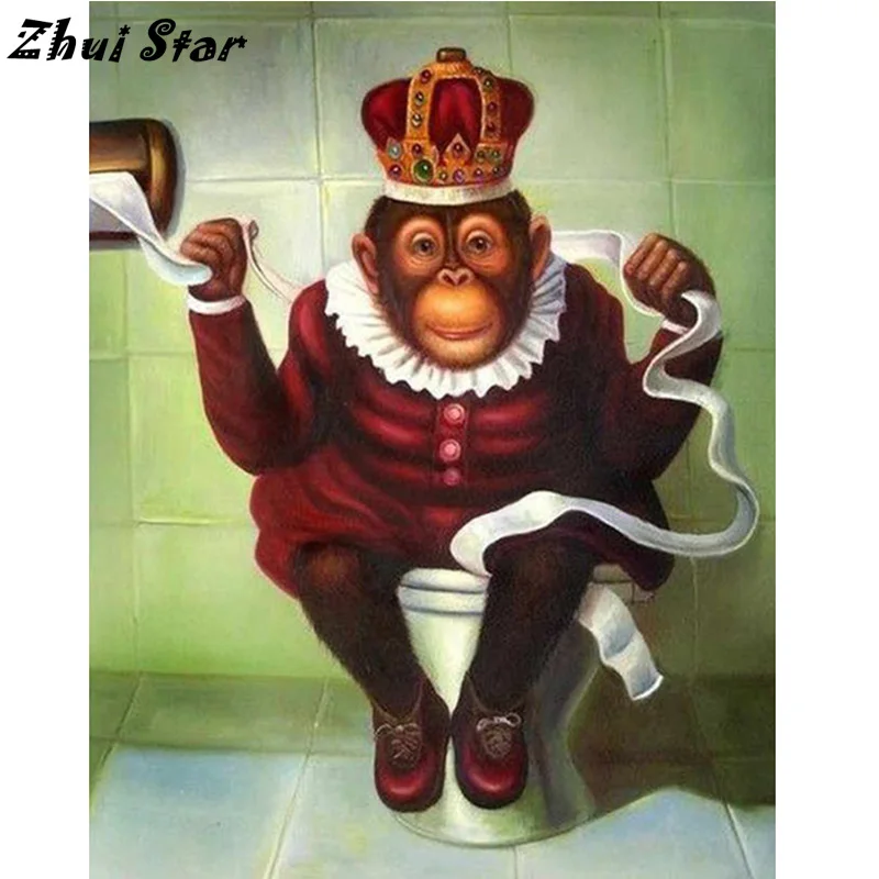 NEW 5D DIY Diamond Painting Orangutan King On Toilet Full Square Cross Stitch Rhinestone Mosaic FC1581 | Дом и сад