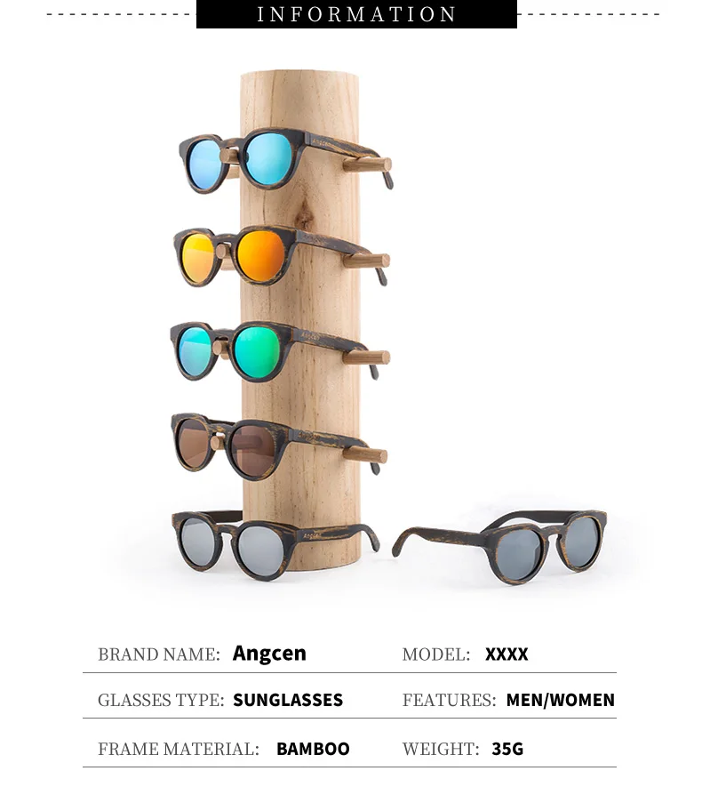 Angcen, солнцезащитные очки, мужские, поляризационные, uv400, высокое качество, брендовые, дизайнерские, классические, солнцезащитные очки, мужские, Ретро стиль, бамбуковые, солнцезащитные очки, деревянная оправа