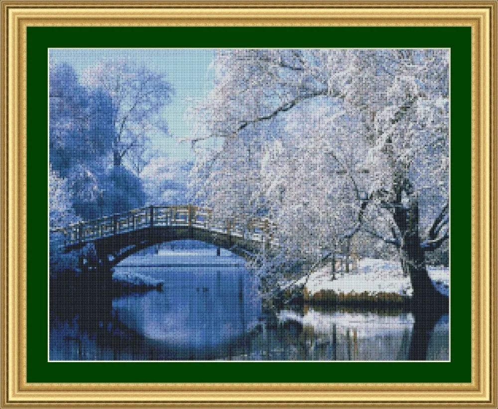 

oneroom bridge beside snow tree Counted Cross Stitch similar dmc Top Quality beautiful nostalgic counted cross stitch kit