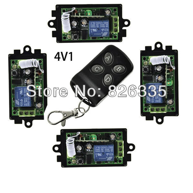 

DC 12V 1CH RF Wireless Remote Control Switch System 4 Transmitters with 4-Button Receiver Power Switch Gateway for Access