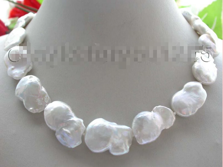 

Free shipping@@@@@17" Genuine Natural 27mm White Reborn Keshi Pearl Necklace 14k #f1375!