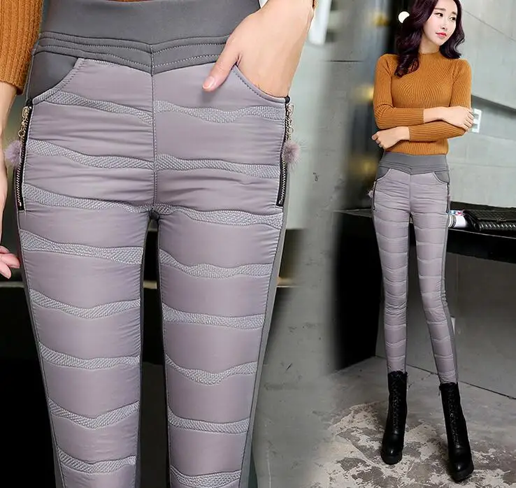 NEW Winter High Waisted Feather warm pants Women's casual pant female