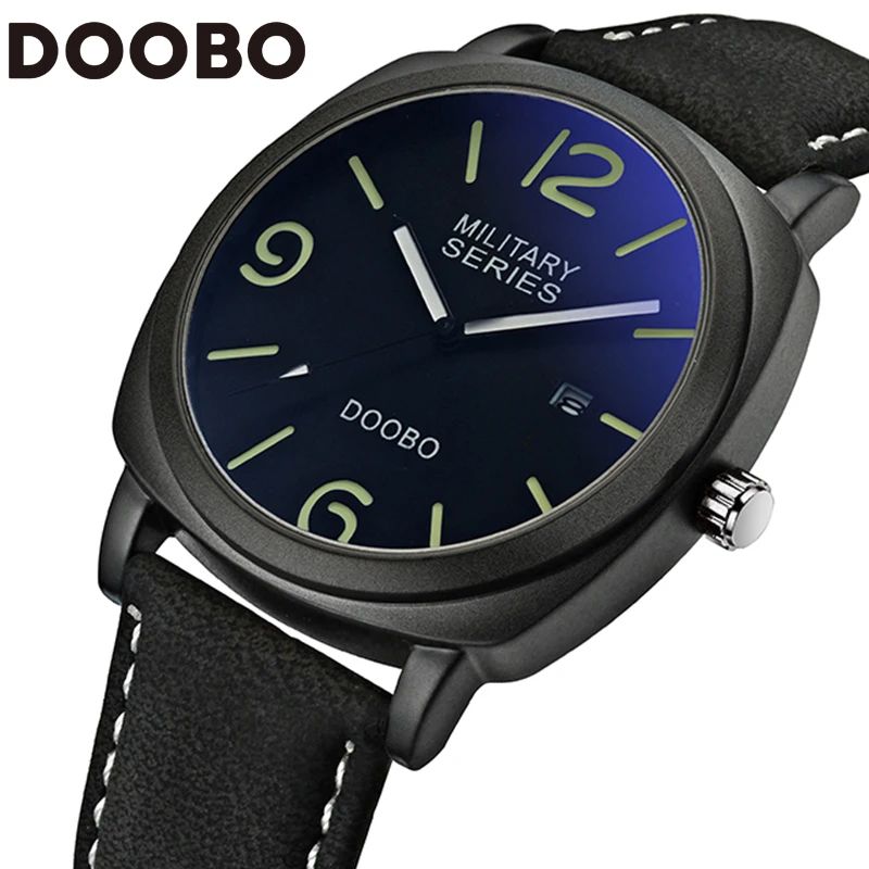 

Mens Watches Top Brand Luxury Leather Strap Sports Army Military Quartz Watch Men Wrist Watch Clock relogio masculino DOOBO
