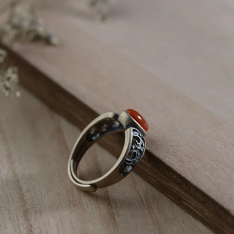 Настоящее чистое 925 пробы Серебряное кольцо с натуральным сердоликом Ретро женские кольца полые дизайнерские ювелирные изделия Anelli Donna
