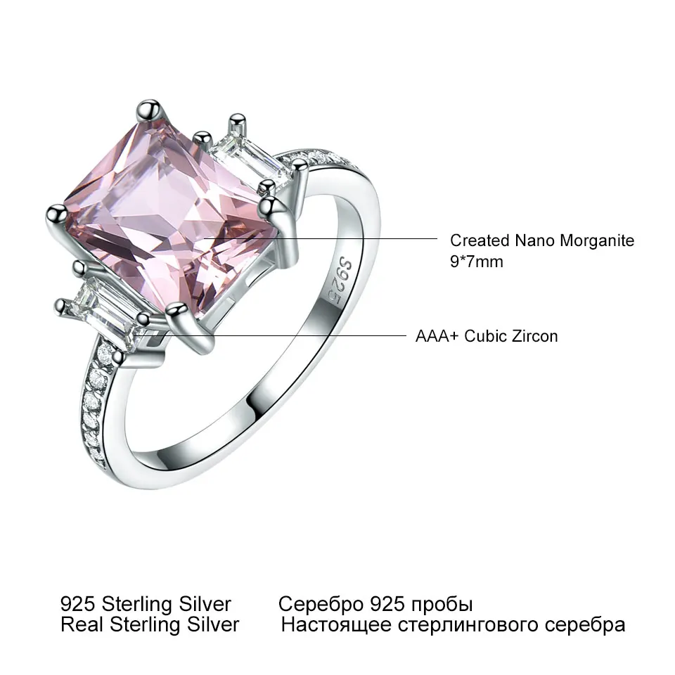 UMCHO создан нано морганит ювелирные изделия настоящее 925 пробы серебряные ювелирные изделия кольца из розовых драгоценных камней для женщин Подарки хорошее ювелирное изделие