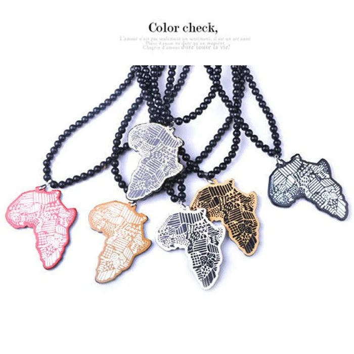 

Latest Fashion Brand Good Wood Africa Map Pendant Hip Hop Beads Long Chain Men Wooden Pendants Necklaces Women Jewelry Wholesale