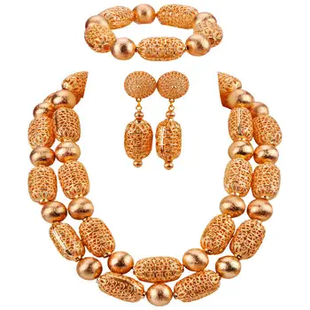 

New Fashion Dubai Gold Necklace Nigerian Wedding Bridal Jewelry Sets African Beads Jewelry Set CBS55