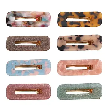 

8 pcs Rectangle Hairpins Fashion Vintage Print Acrylic Bobby Pin Barrettes Hair Accessory for Women Girls