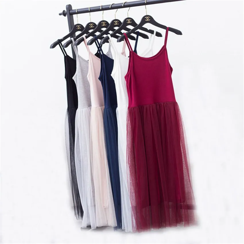 

Spring Summer Women Lace Dresses Sexy Spaghetti Strap Dress Modal Patchwork Mesh Dress Gauze Bottoming Vestidos Oversize AB719