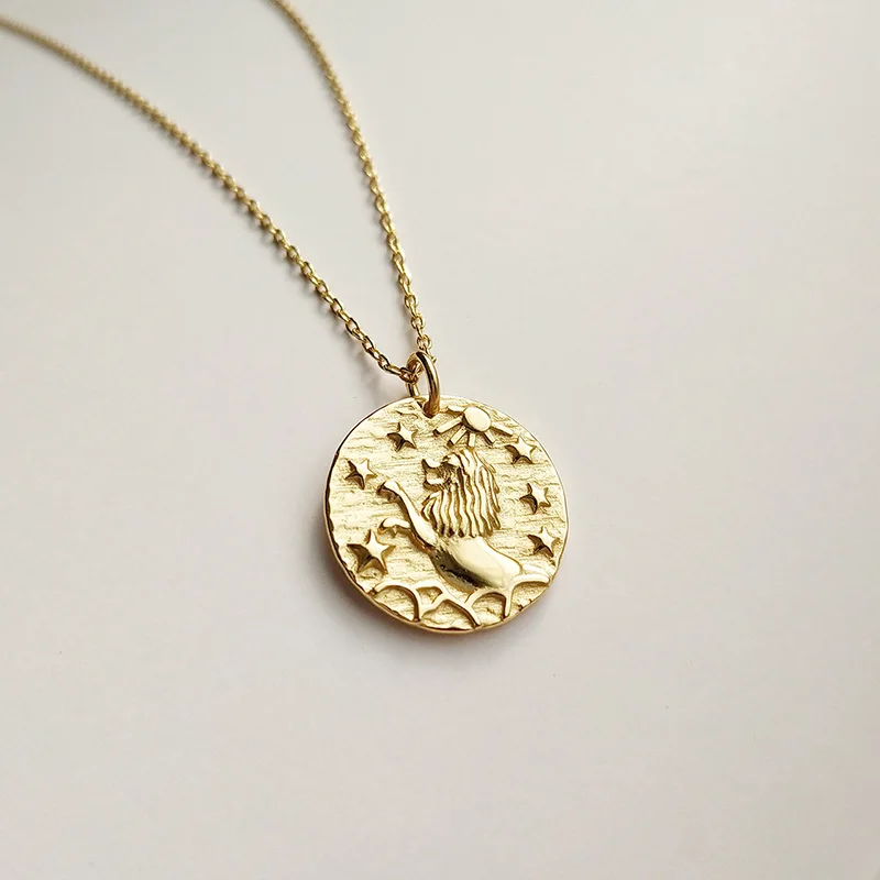 

WTLTC 925 Sterling Sliver Medallion Coin Chokers Necklaces Constellation Disc Layered Choker Zodiac Star Pendant Necklace Custom