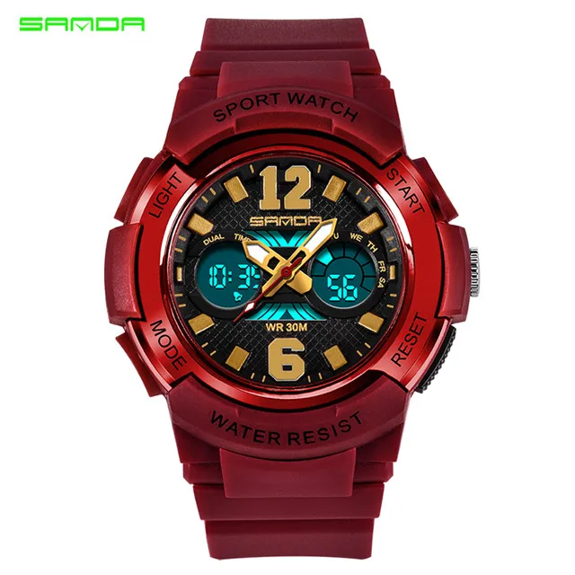 SANDA кварцевые спортивные детские часы светодиодный цифровые часы для мальчиков и девочек студенческие многофункциональные водонепроницаемые электронные часы - Цвет: red
