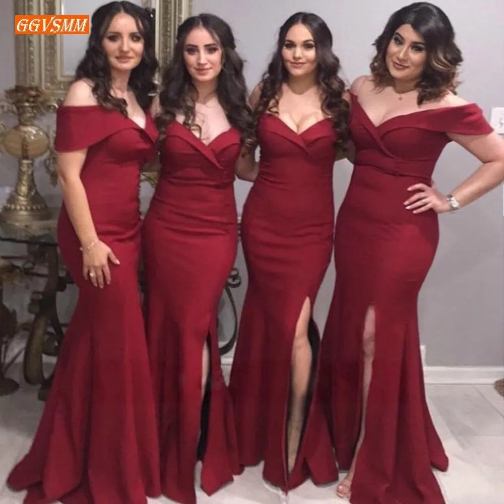 burgundy mermaid bridesmaid dresses